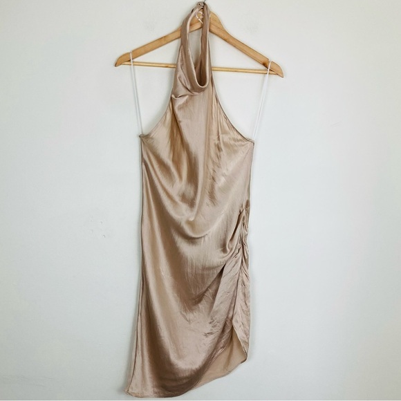 Amanda Uprichard rare champagne colored silk halter Samba low back dress. Size L - Picture 1 of 6